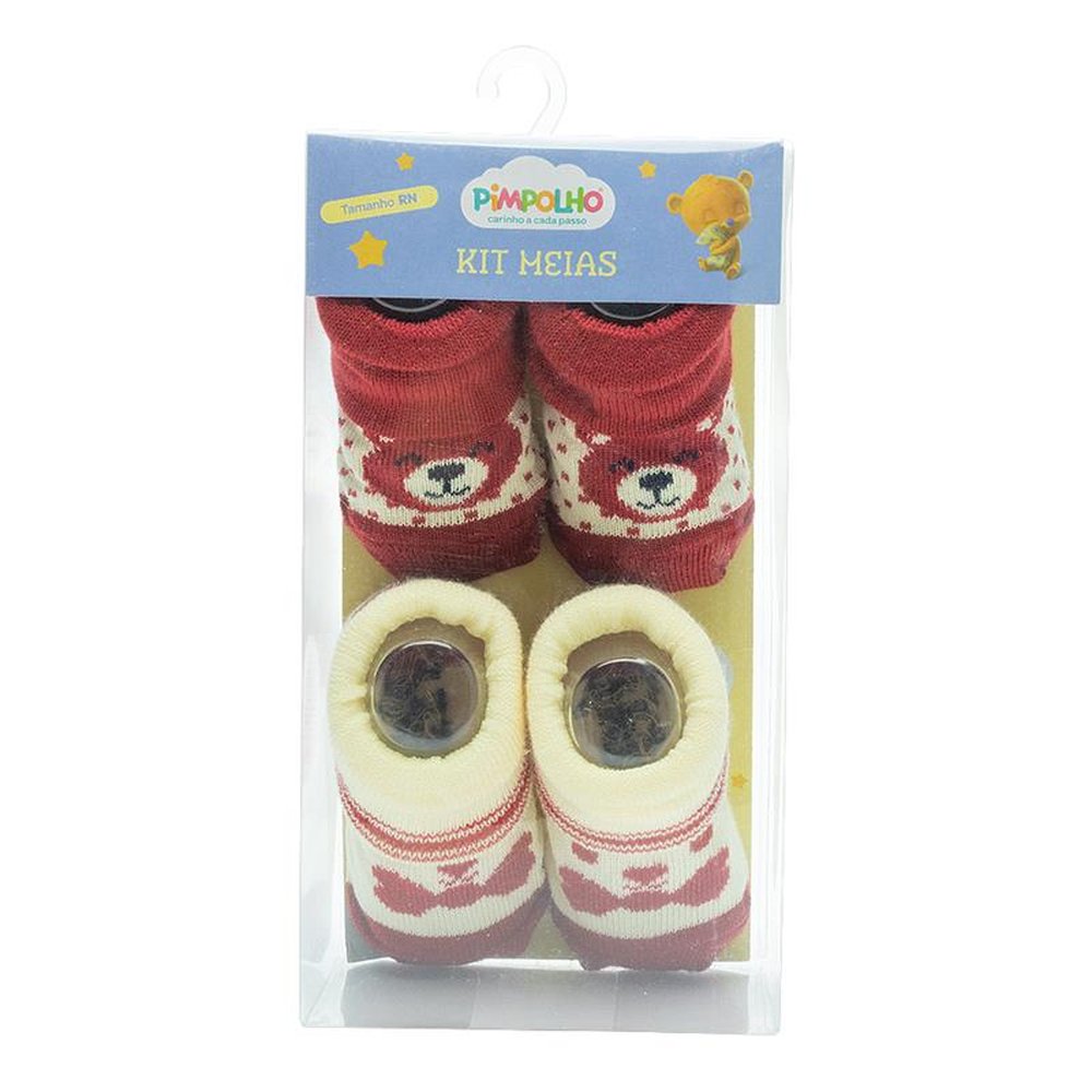 Pack com 12 Kit meia infantil com 2 pares RN unissex Pimpolho