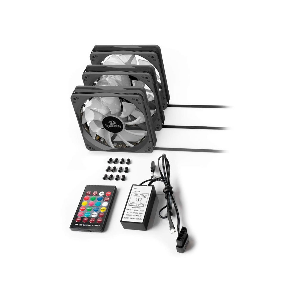 Kit Fan com 3 Unidades Redragon, RGB, 120mm, Com Controladora, GC-F006