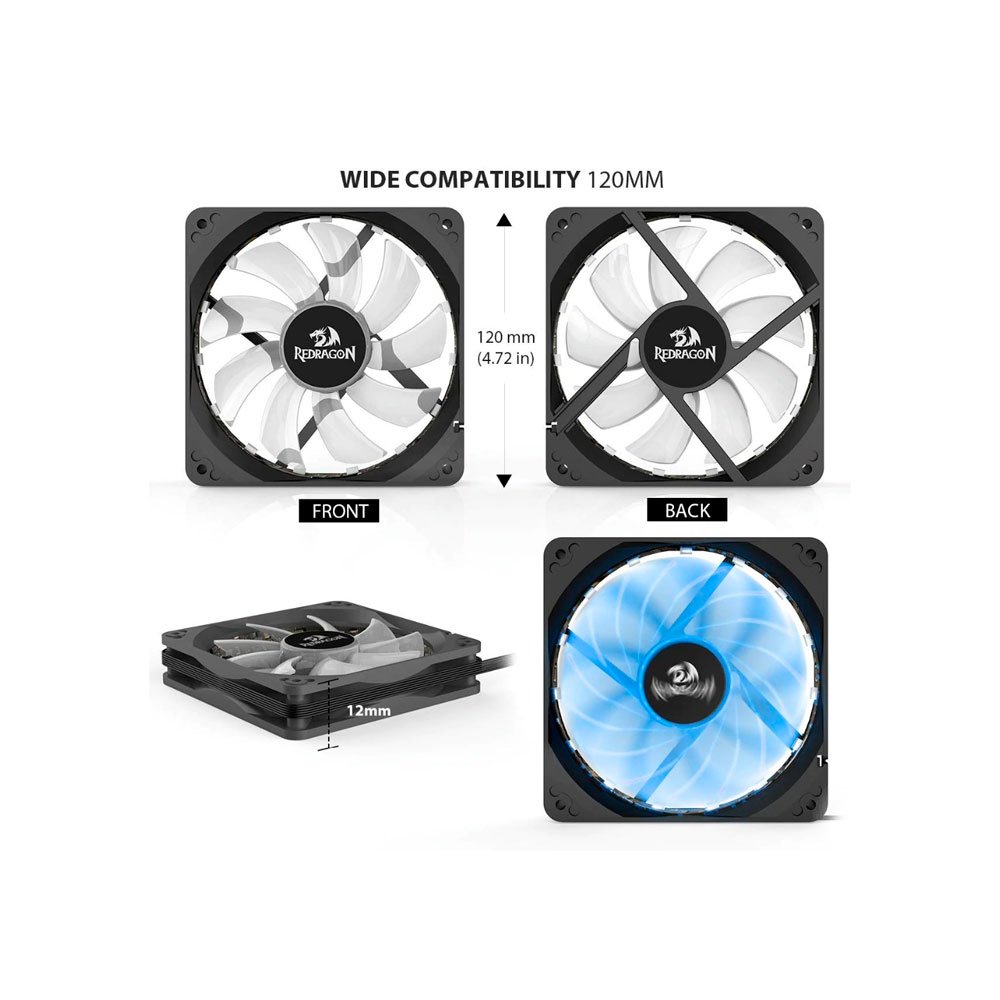 Kit Fan com 3 Unidades Redragon, RGB, 120mm, Com Controladora, GC-F006
