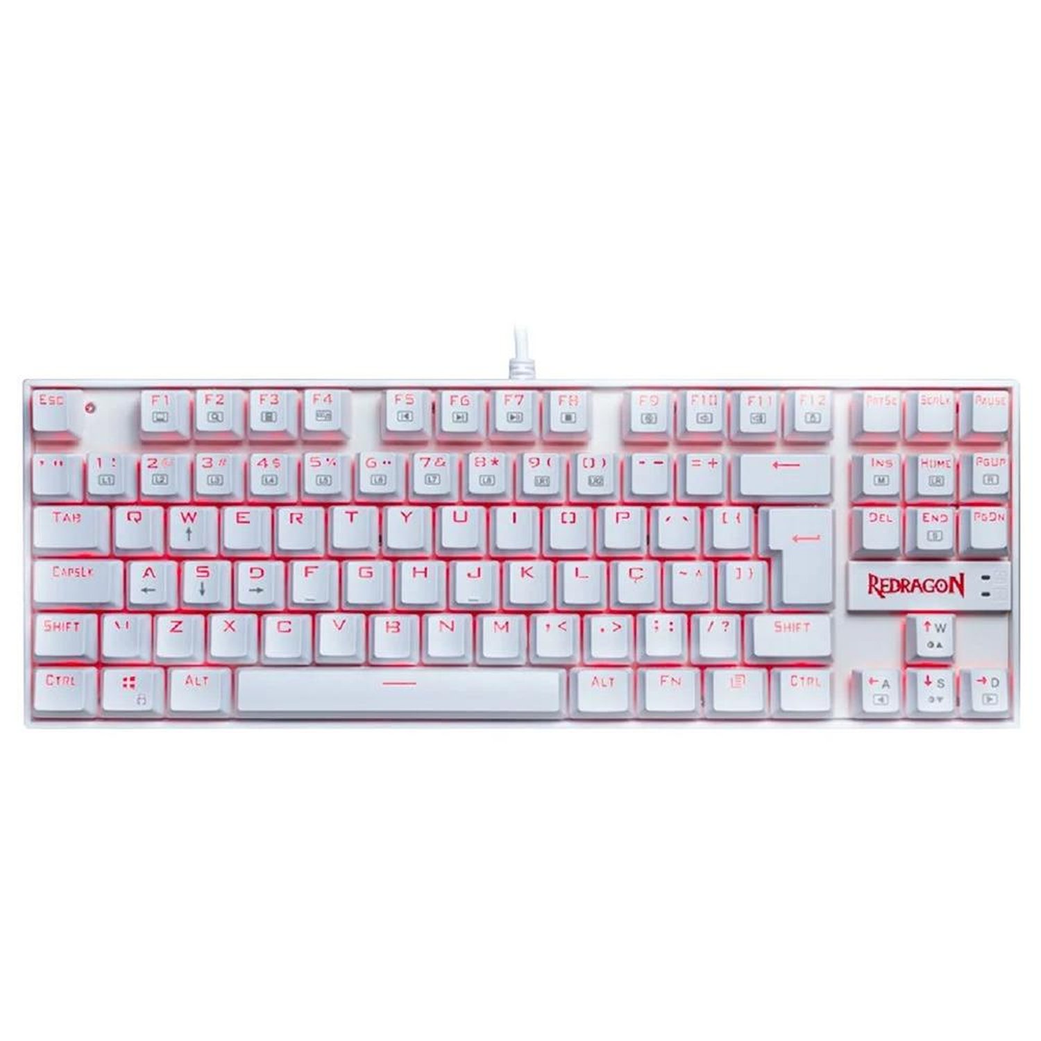 Teclado Mecânico Gamer Redragon Kumara Lunar, Led Vermelho, Switch Blue, Abnt2, Usb, Branco