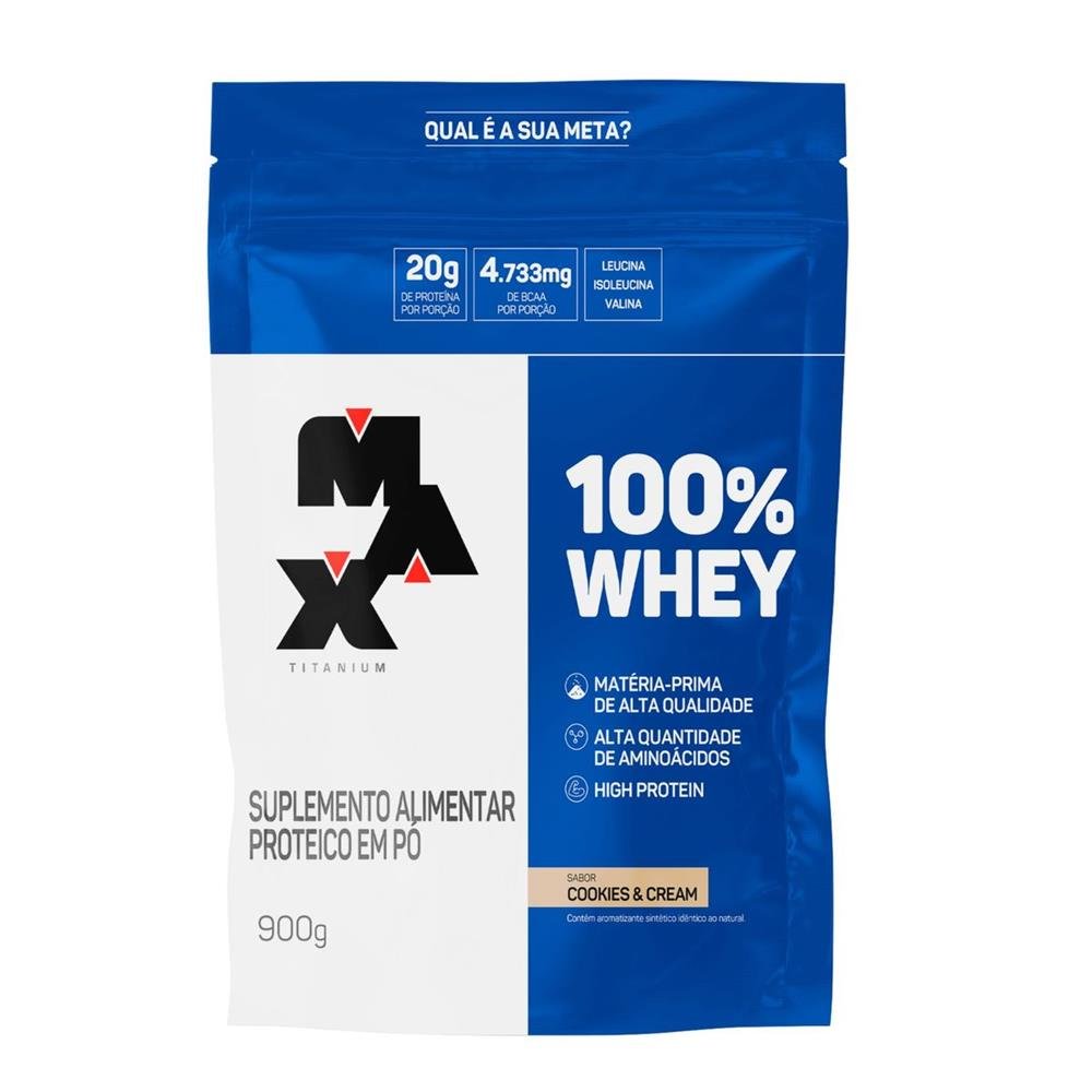 100% Whey Refil 900G - Max Titanium Sabor Cookies & Cream