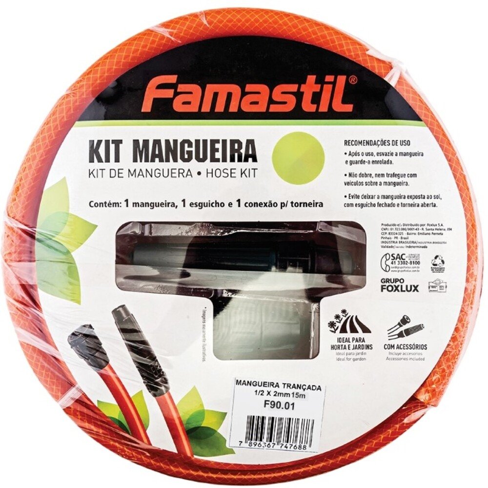 "Mangueira de Jardim Famastil - Trançada Com Kit 1/2X2mm Laranja 15m