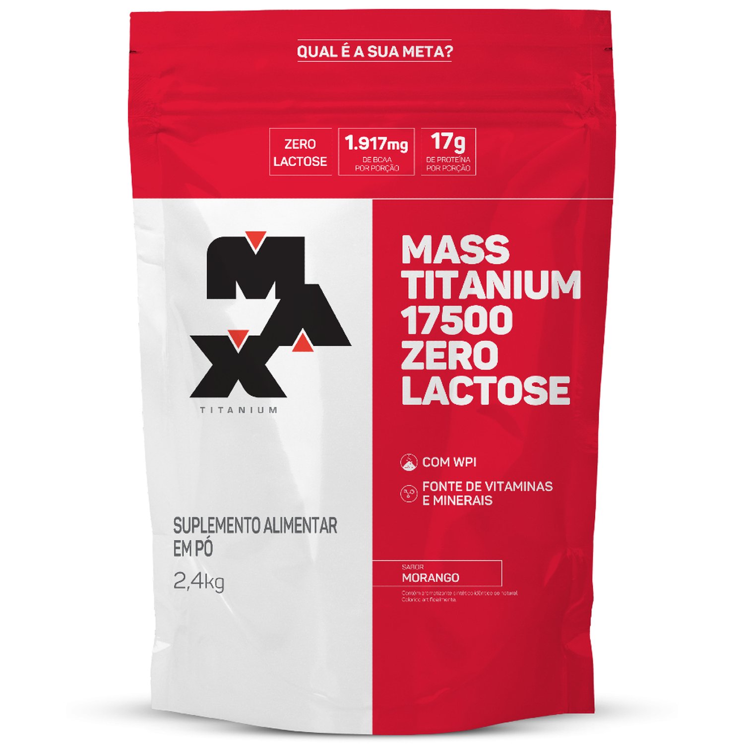 Mass Titanium 17500 ZERO LACTOSE 2,4kg Morango Max Titanium