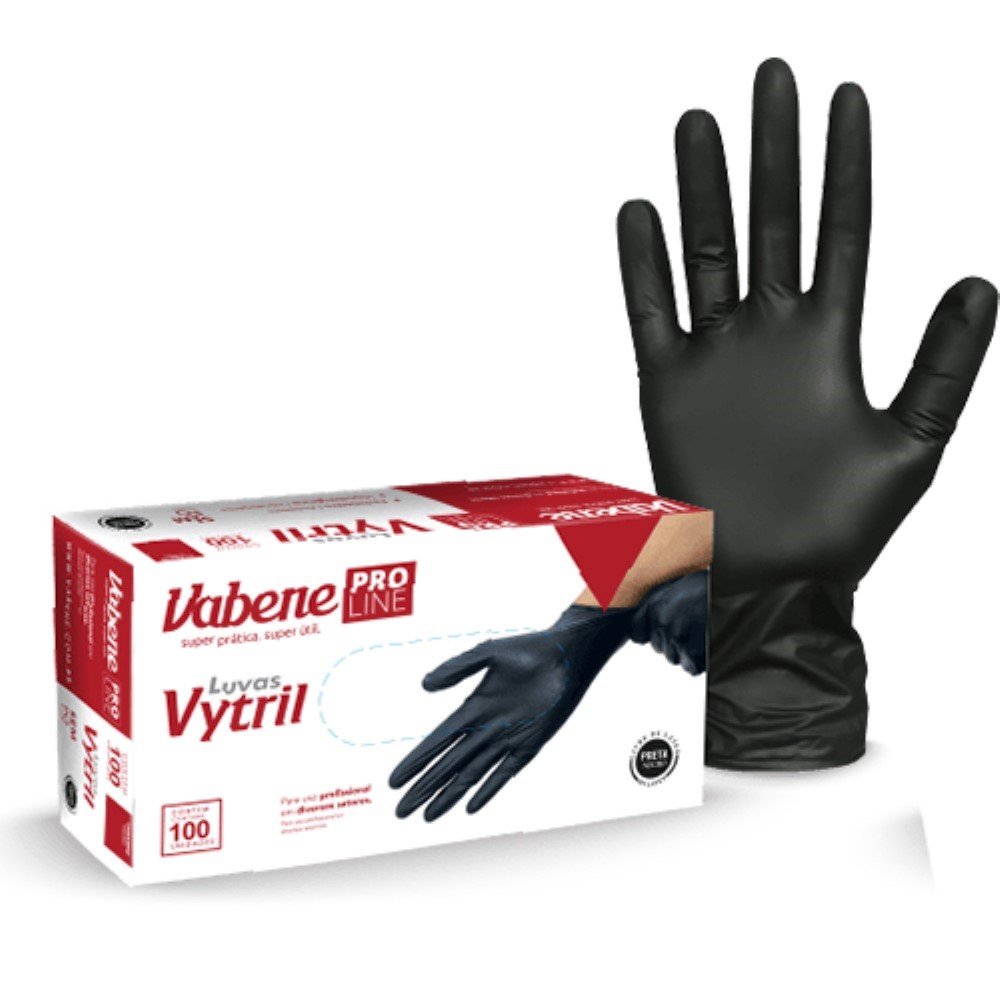 Luva Nitrilica/Vytril Preta Tamanho M 100 Unidades Vabene