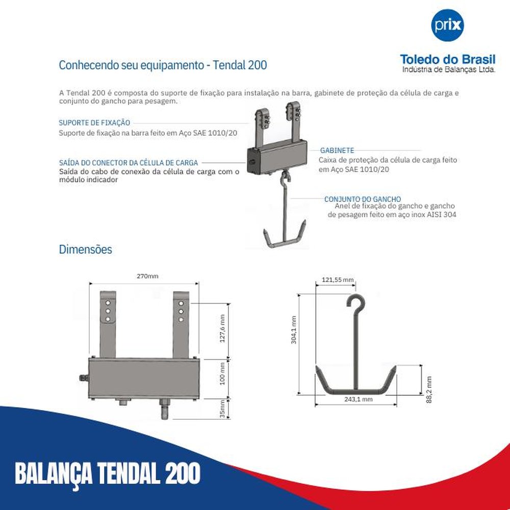 Balança de Tendal 200 Toledo Prix 300 Kg