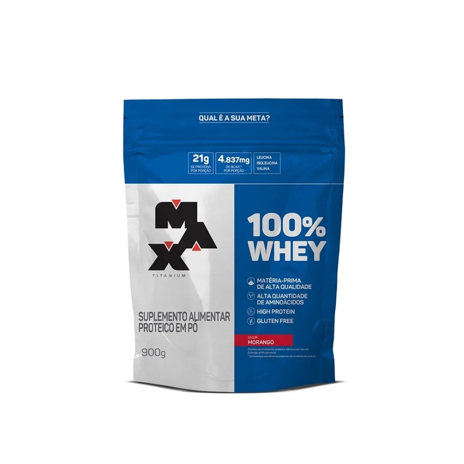 100% Whey Morango Max Titanium Refil 900G