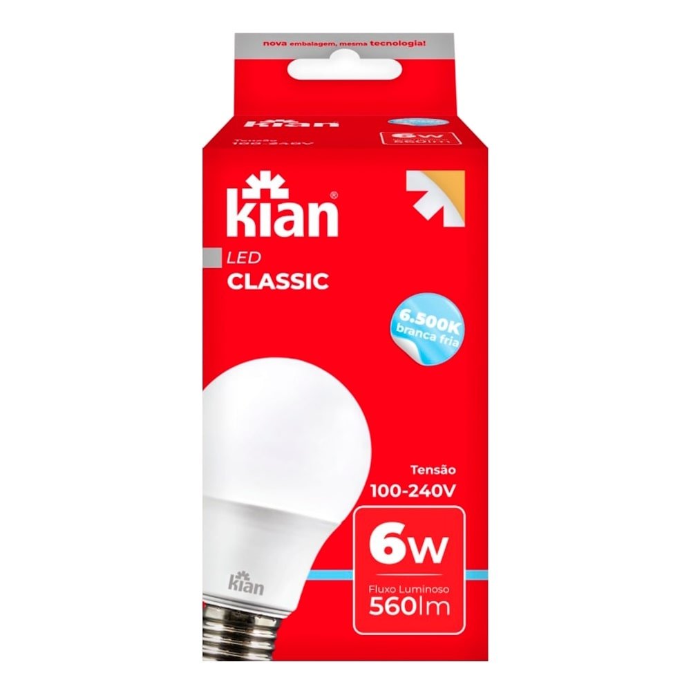 Lâmpada de LED Kian 6W 6.500K Base E27 Bivolt  560 Lúmens Branca