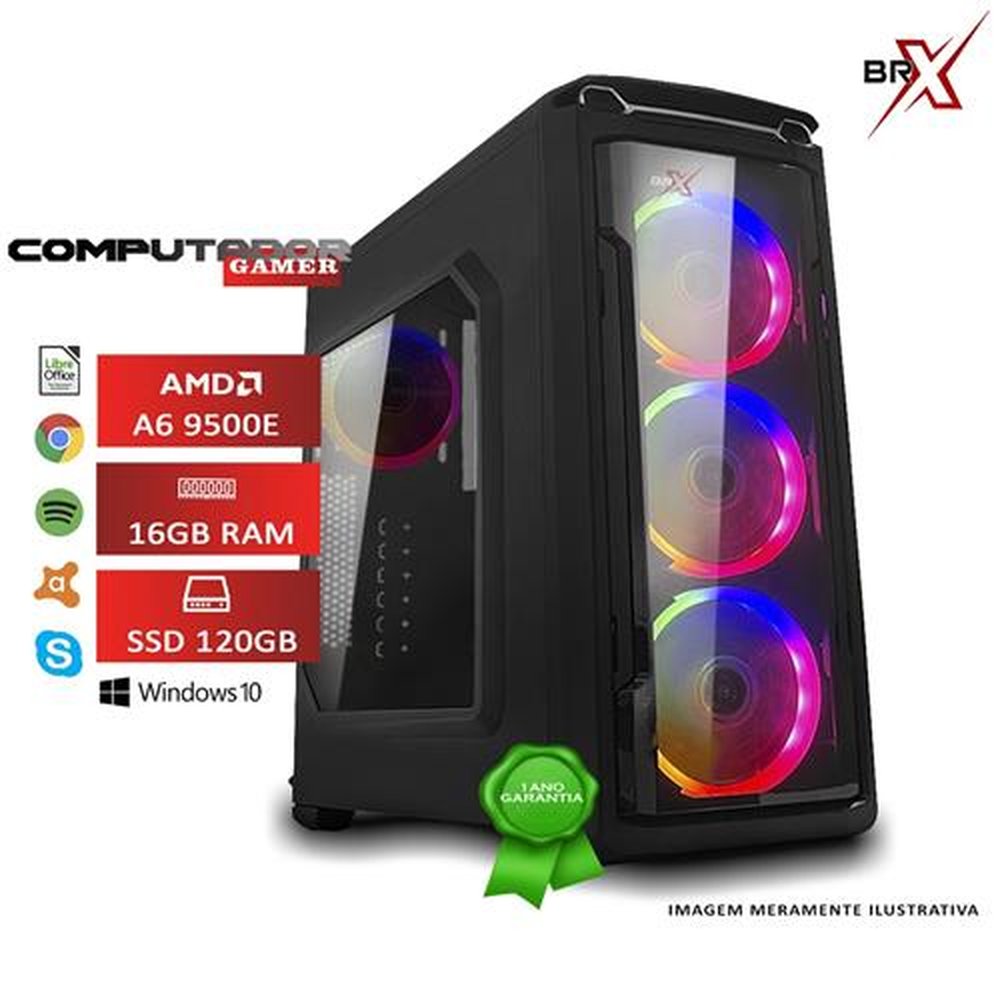 Computador Gamer BRX Powered By Asus AMD A6 9500E 16GB SSD 120GB Windows 10 Pro