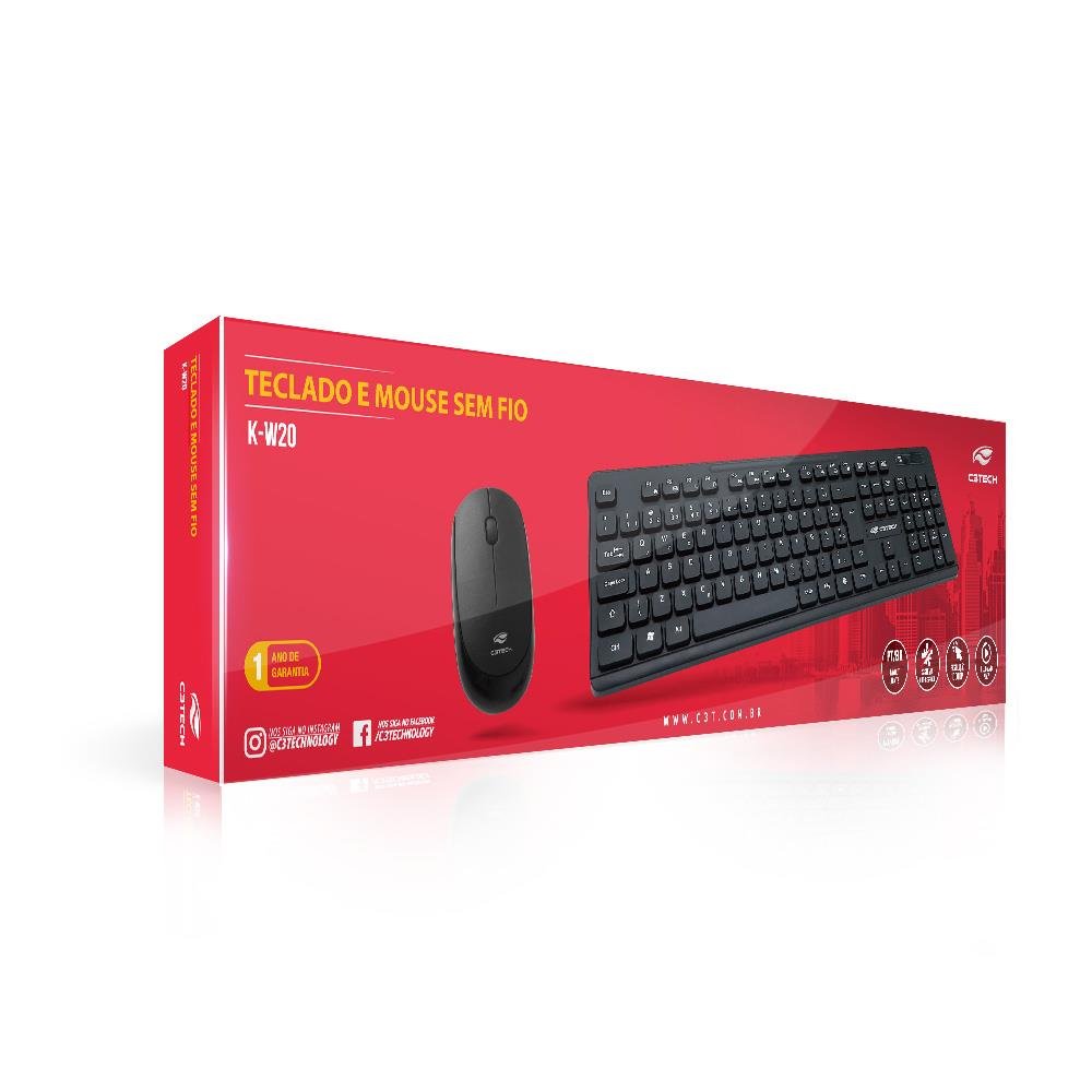 Kit Mouse E Teclado C3plus Sem Fio Usb Pto - K-w20bk