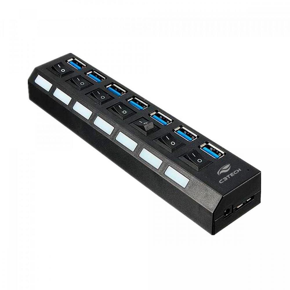 Hub Usb 3.0 C3tech 7 Portas C/chave Hu-s370bk Preto