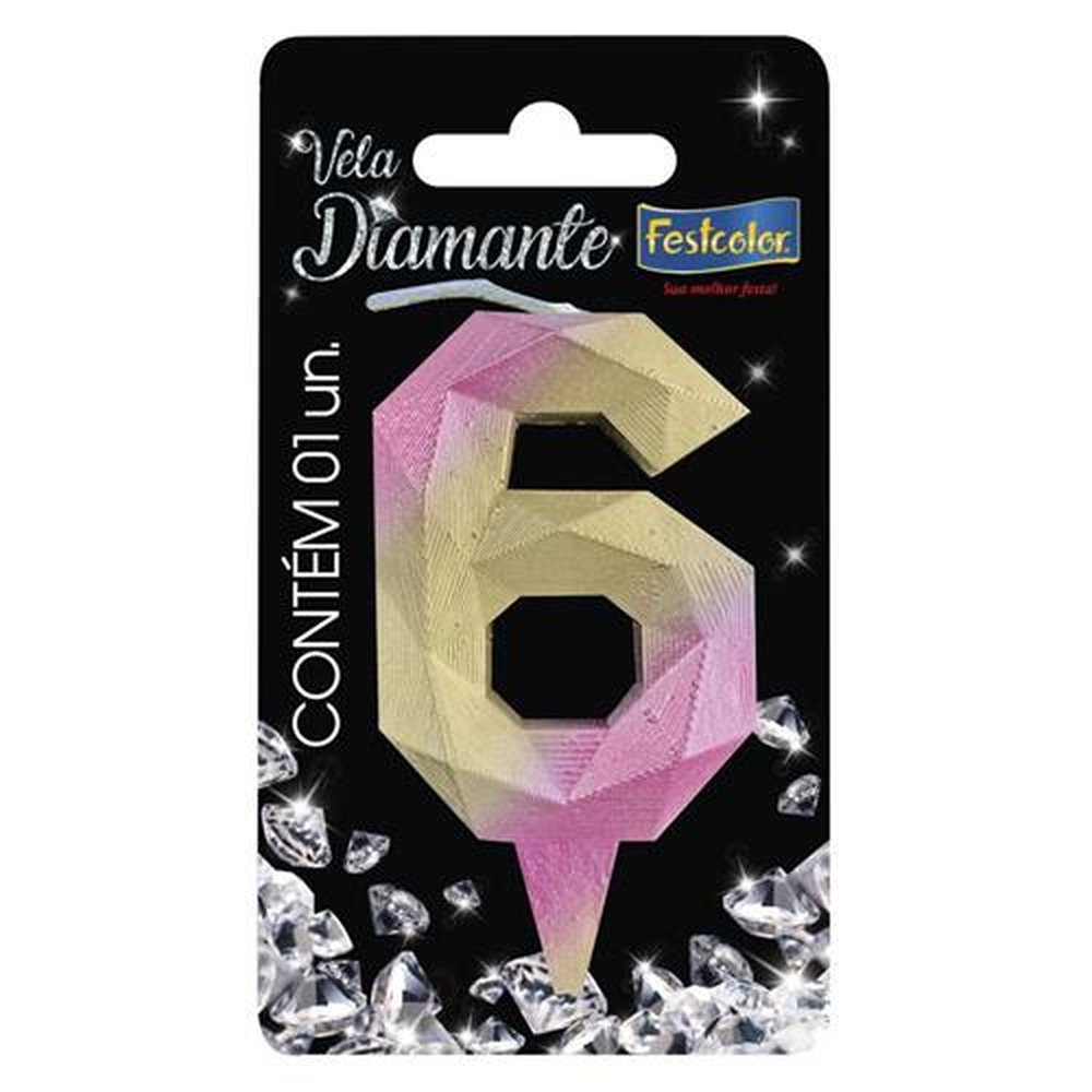 Vela Diamante Rosa Dourada N 6