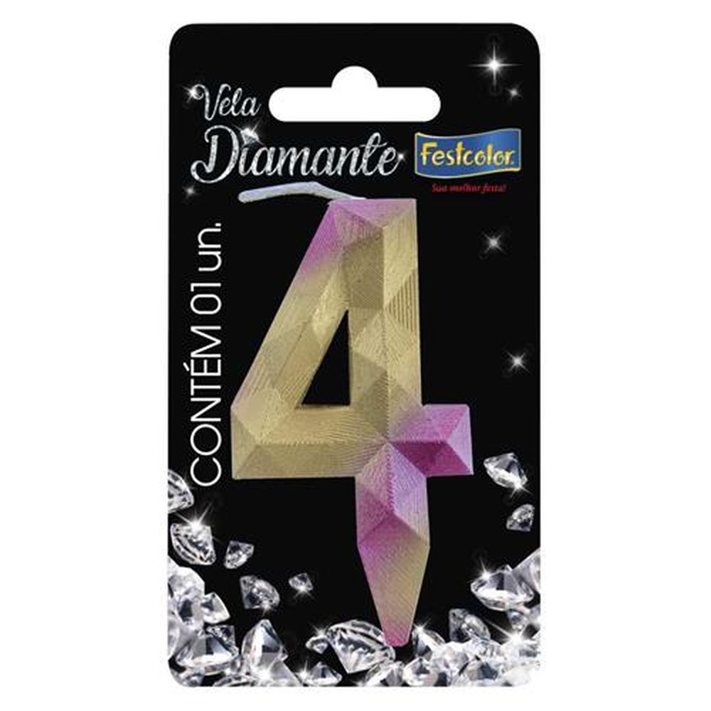 Vela Diamante Rosa Dourada N 4