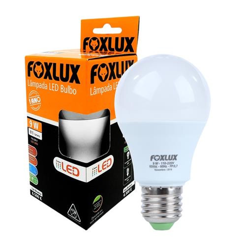 lampada led bulbo certificada a60 9w 6500k bivolt foxlux