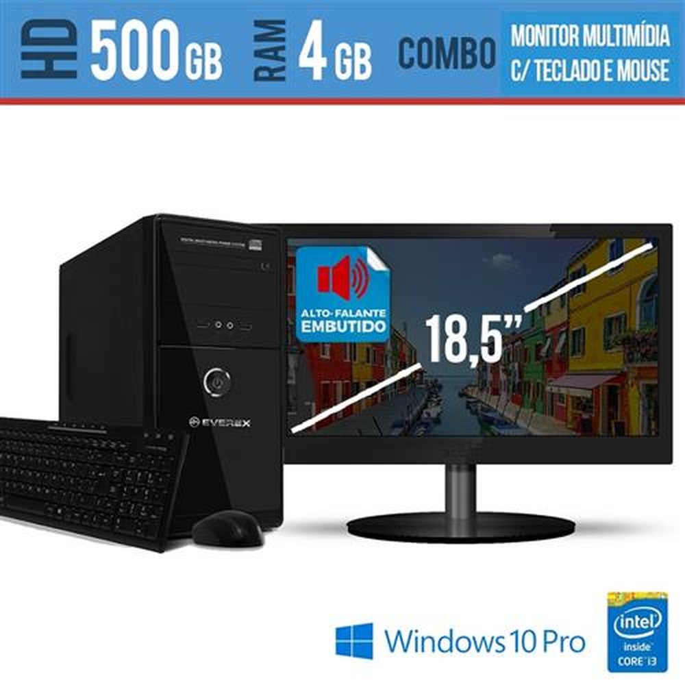 Pc Desktop Everex Core I3 4gb Hd 500gb Windows 10 Pro com Monitor com som