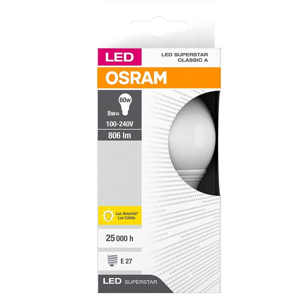 Lâmpada Osram Led 8W Amarela 25M/H 3000K 806 Lumens E27 Normatizada Bivolt