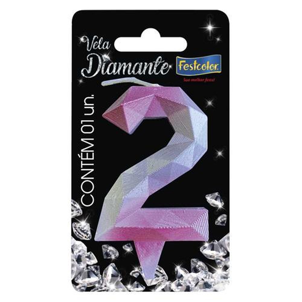 Vela Diamante Rosa Prateada N 2