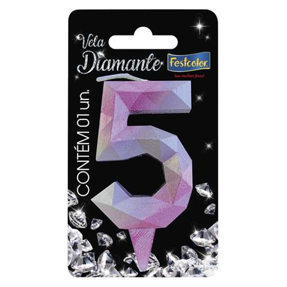 Vela Diamante Rosa Prateada N 5