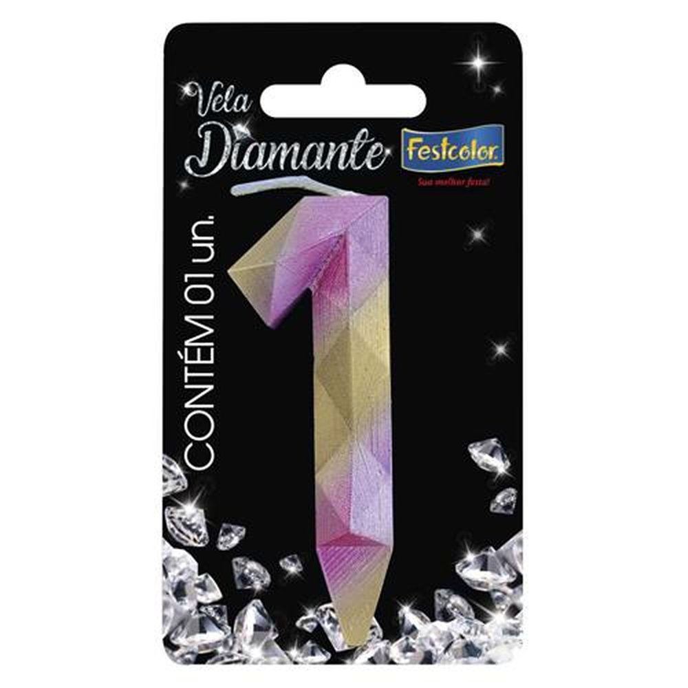 Vela Diamante Rosa Dourada N 1