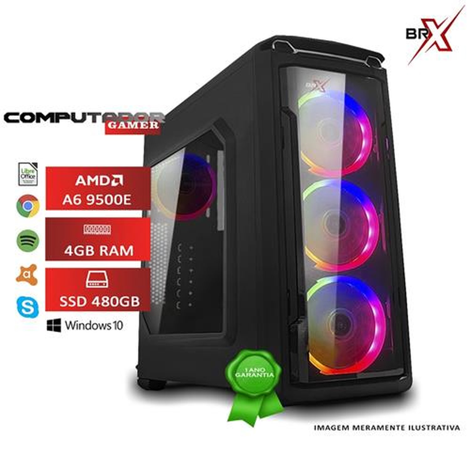 Computador Gamer BRX Powered By Asus AMD A6 9500E 4GB SSD 480GB Windows 10 Pro