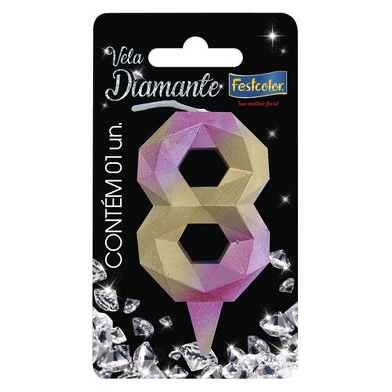 Vela Diamante Rosa Dourada N 8