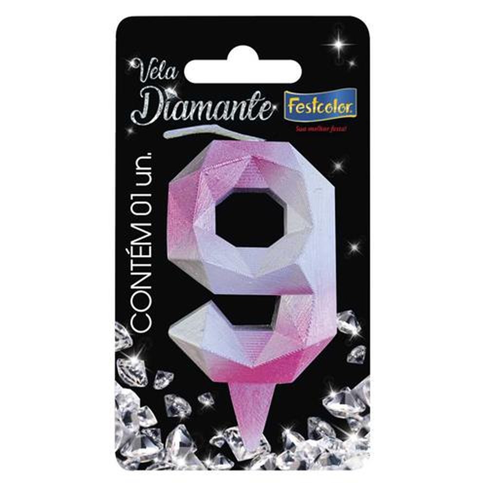 Vela Diamante Rosa Prateada N 9