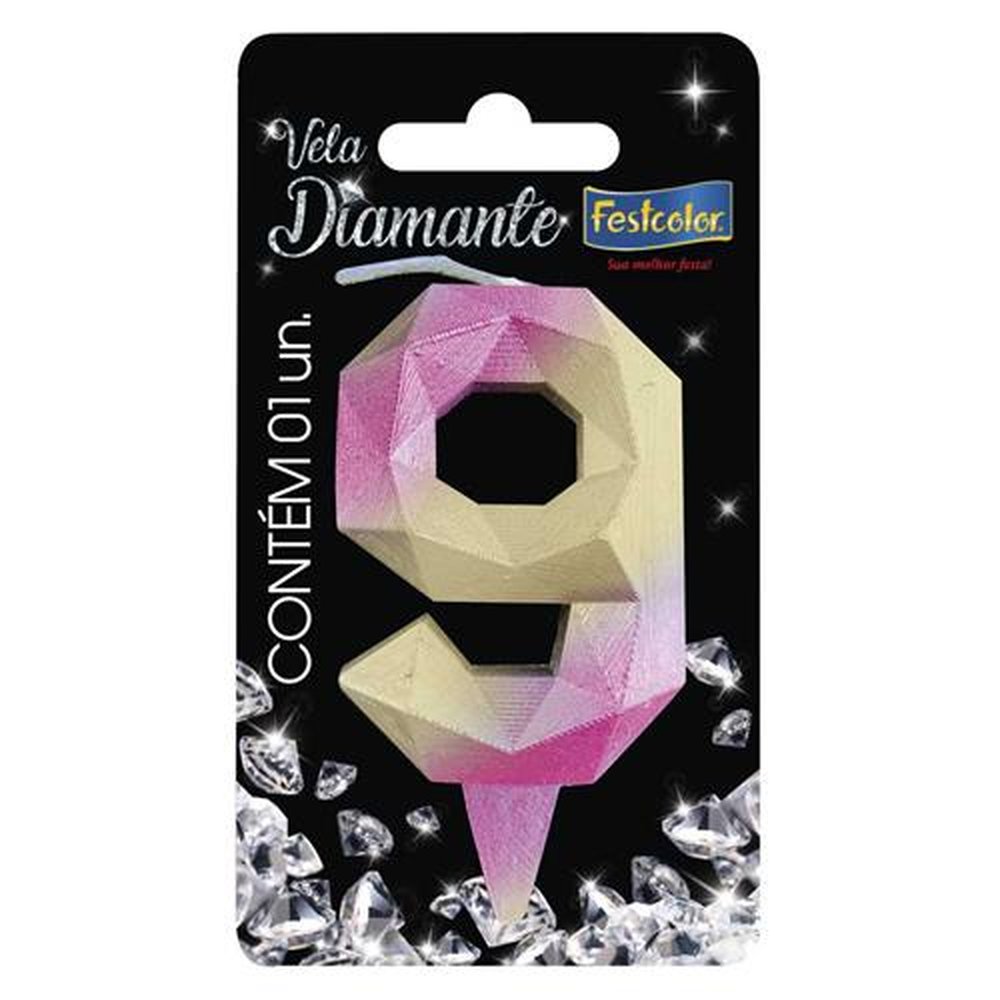 Vela Diamante Rosa Dourada N 9