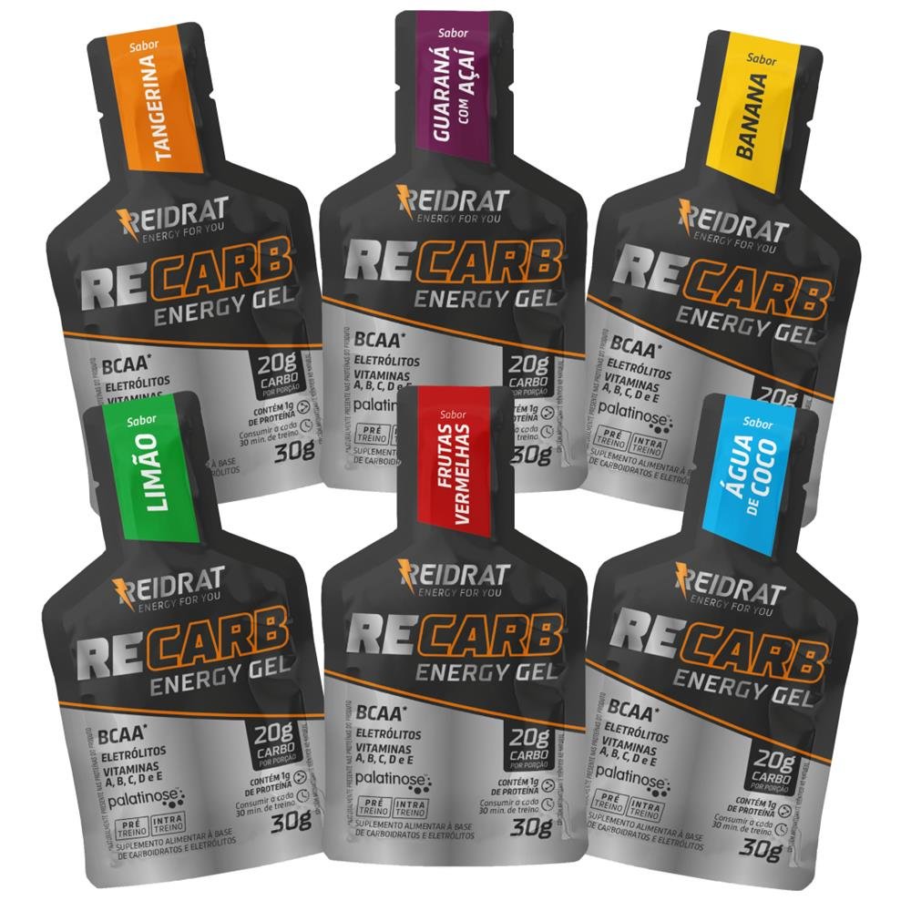 Recarb Energy Gel (Display 10 sachês 30g) - MIX DE SABORES