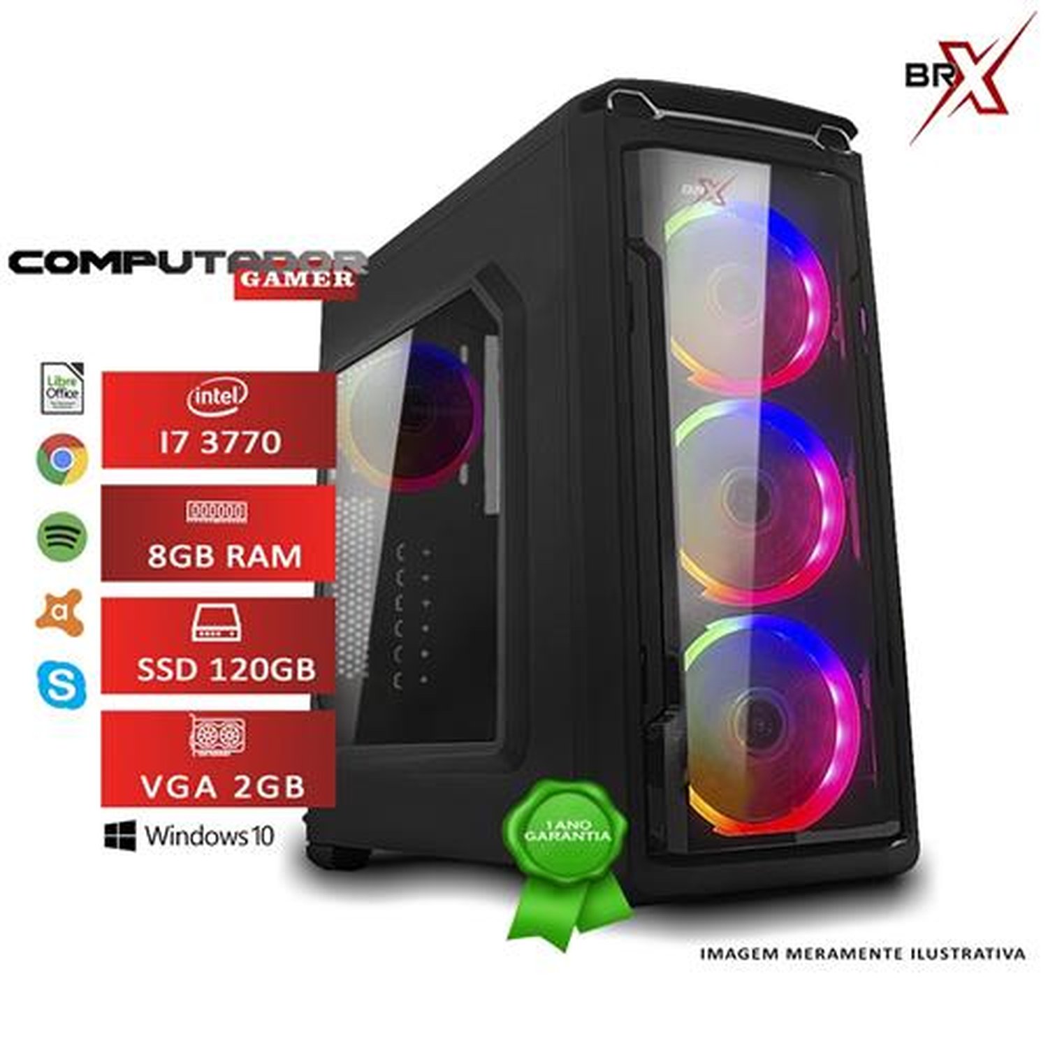 Computador Gamer BRX Intel Core i7 8GB SSD 120GB VGA 2GB Windows 10