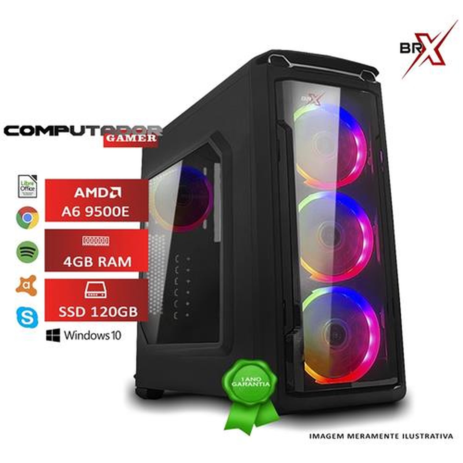Computador Gamer BRX Powered By Asus AMD A6 9500E 4GB SSD 120GB Windows 10 Pro