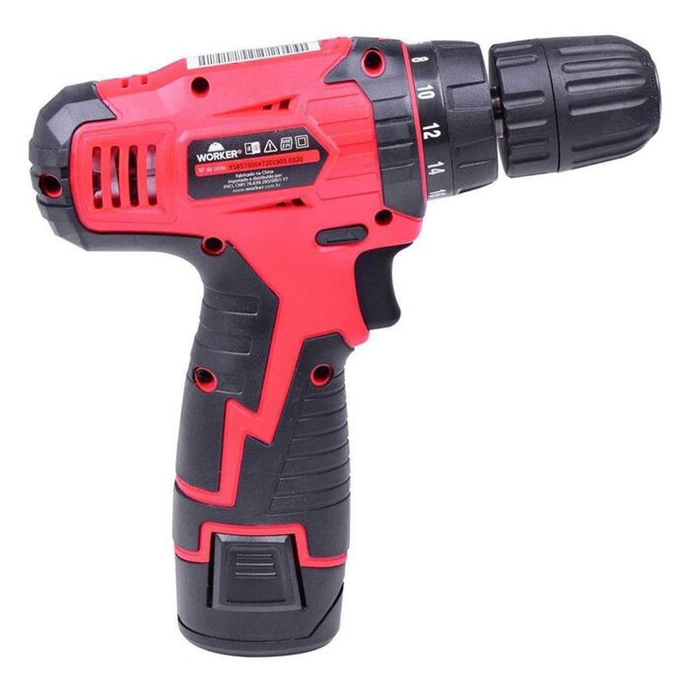 Parafusadeira Furadeira Worker 958573 Bivolt + Maleta e 2 Baterias 10.8V Max 12V