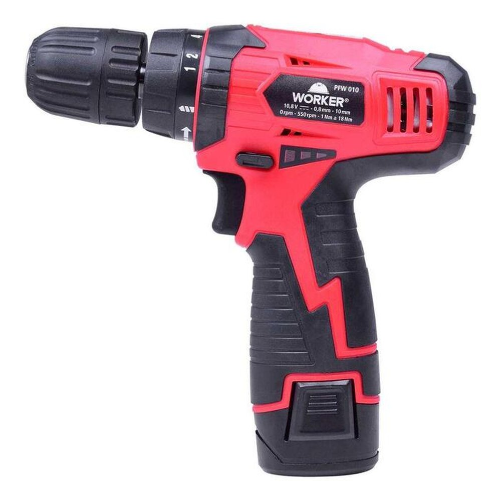 Parafusadeira Furadeira Worker 958573 Bivolt + Maleta e 2 Baterias 10.8V Max 12V