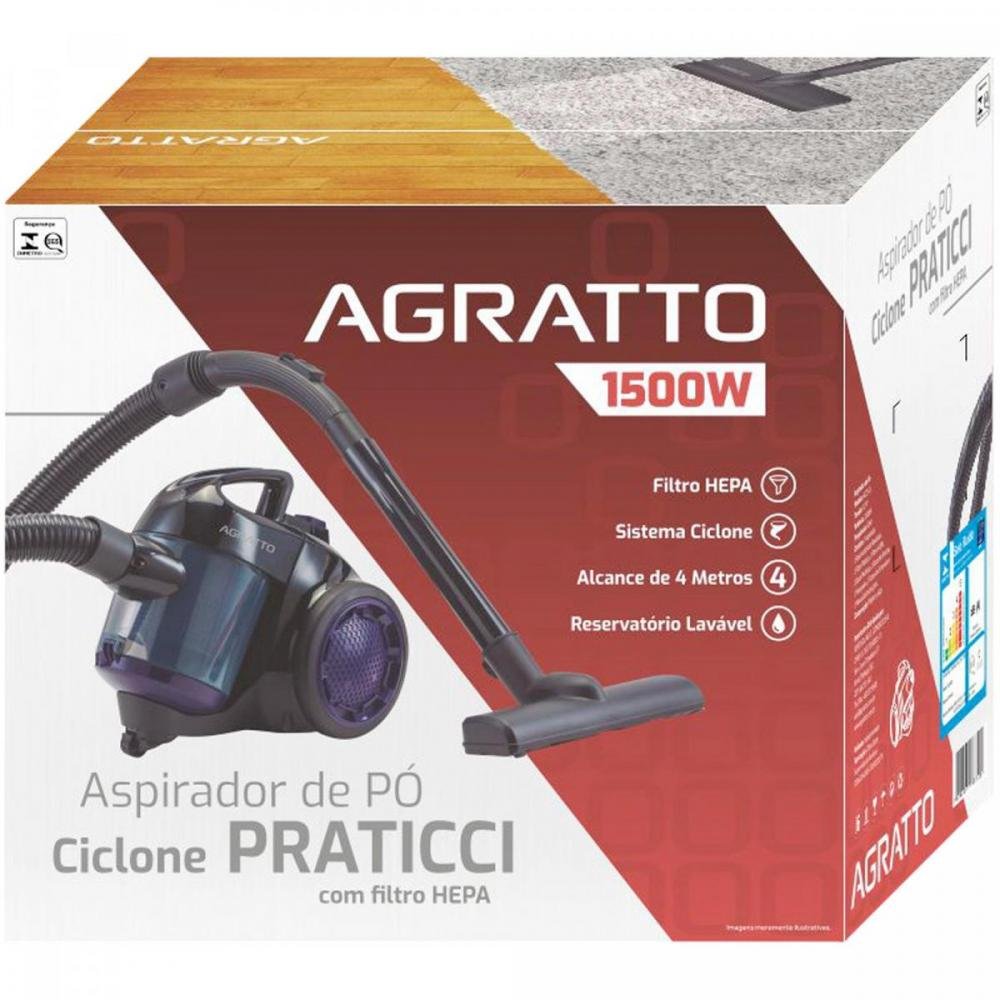 Aspirador de Pó Ciclone 1500w 127v Praticci Roxo Agratto