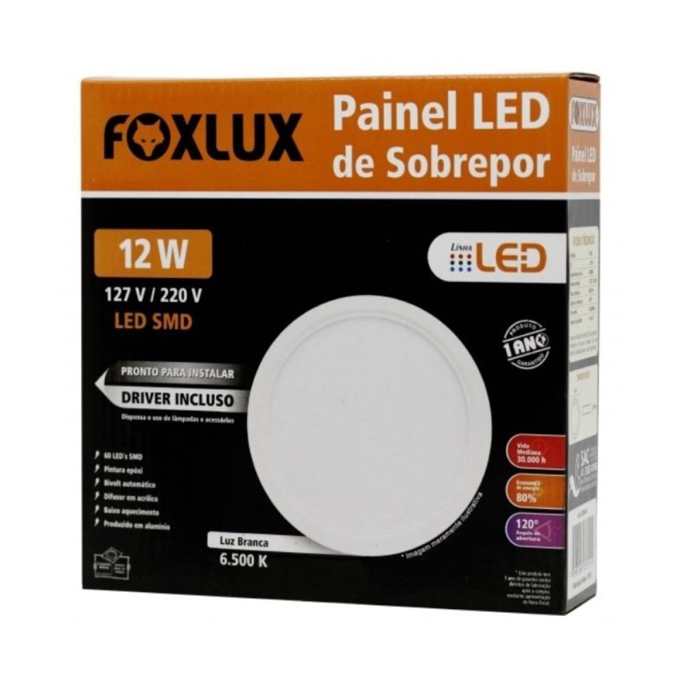 Plafon Painel Foxlux LED 17cm Redondo Embutir 12w 6,5k