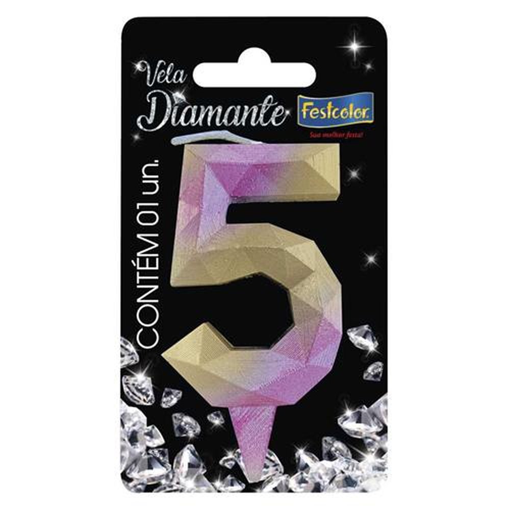 Vela Diamante Rosa Dourada N 5