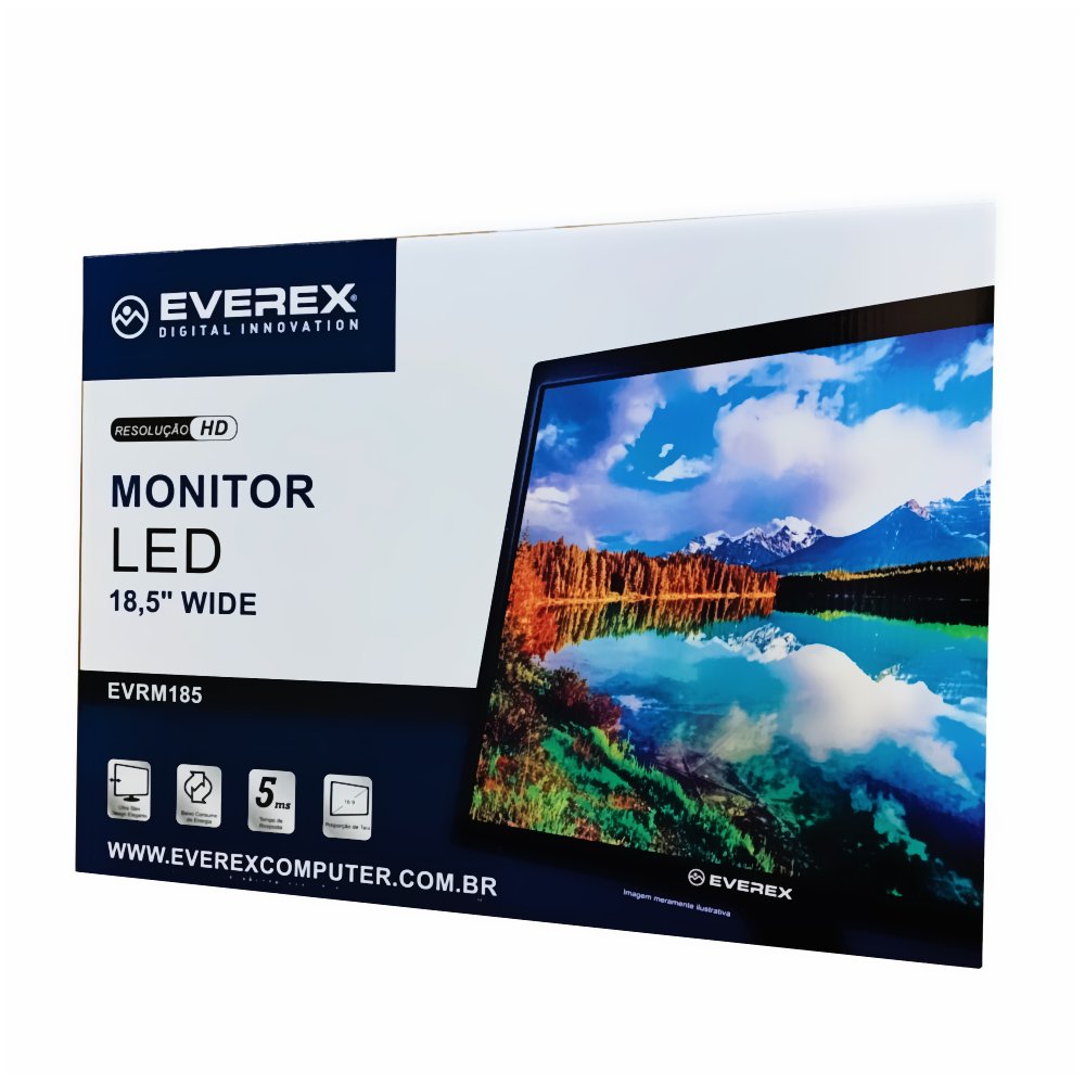 Monitor Everex LED HD 19" Widescreen Com Alto-Falante + HDMI e VGA