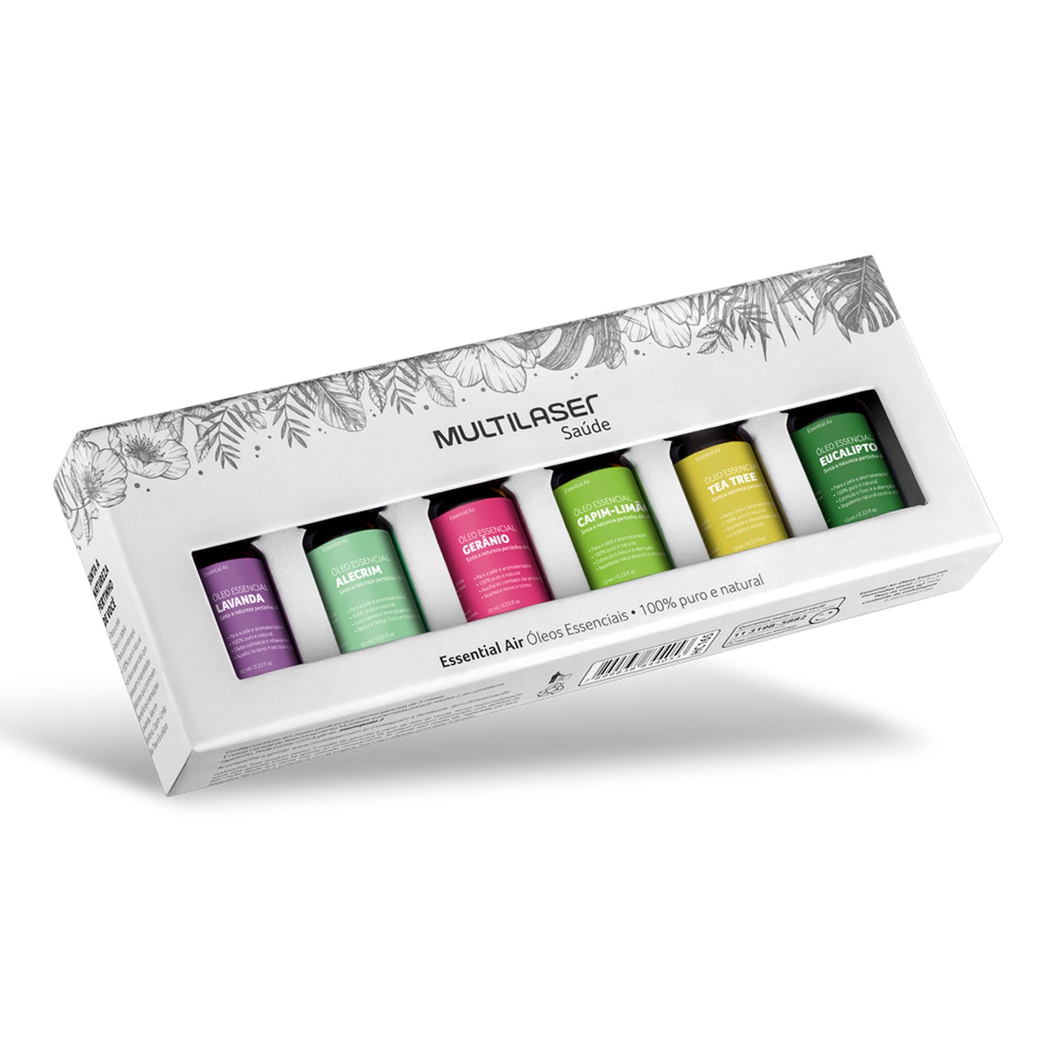 KIT Com 6 Óleos Essenciais: Lavanda, Alecrim, Gerânio, Capim Limão, Tea Tree e Eucalipto Multilaser