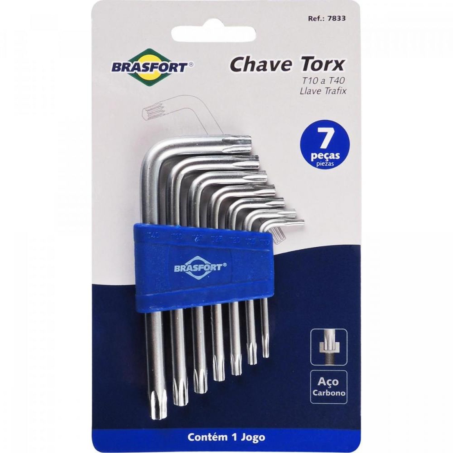 Kit Chaves Hexalobular T10 á T40 com 7 peças Brasfort