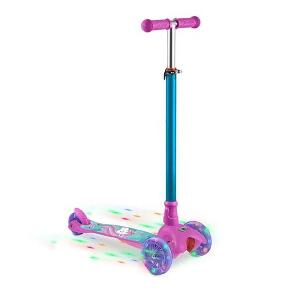 Patinete 3 Rodas com LED Guidão Ajustável Suporta até 40Kg Modelo Unicórnio Azul/Rosa Atrio - ES113