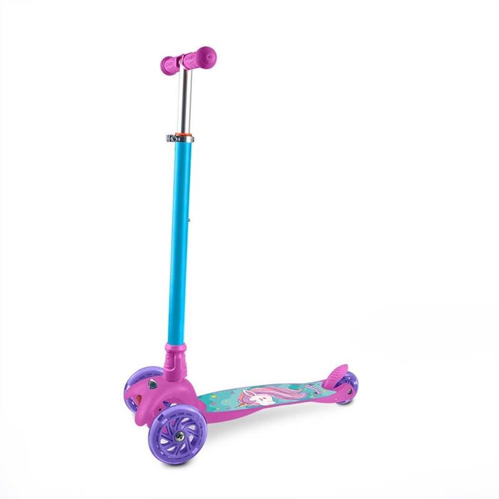 Patinete 3 Rodas com LED Guidão Ajustável Suporta até 40Kg Modelo Unicórnio Azul/Rosa Atrio - ES113