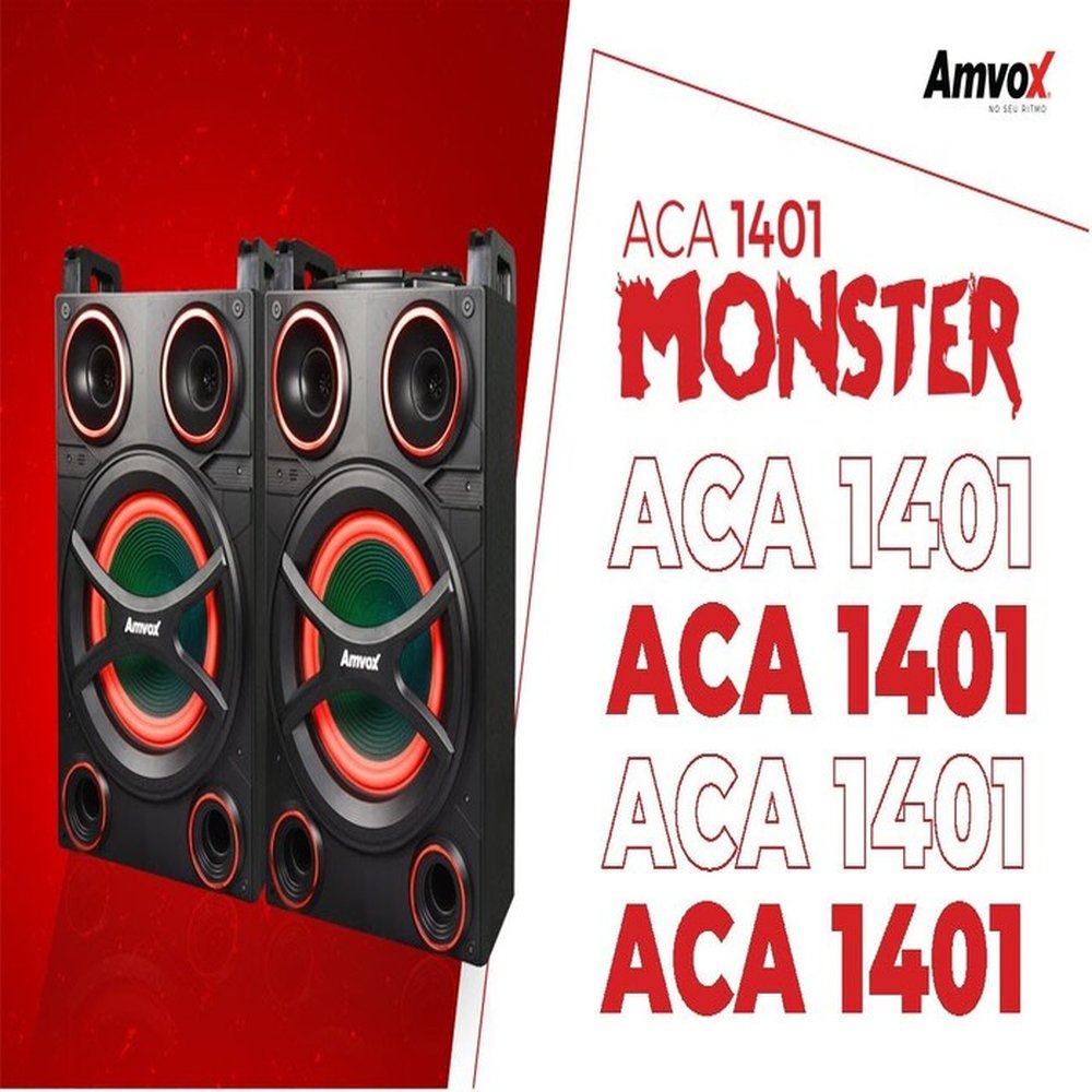 Caixa Amplificada Amvox Bluetooth USB MicroSD Auxiliar Bivolt 1400W ACA 1401 MONSTER