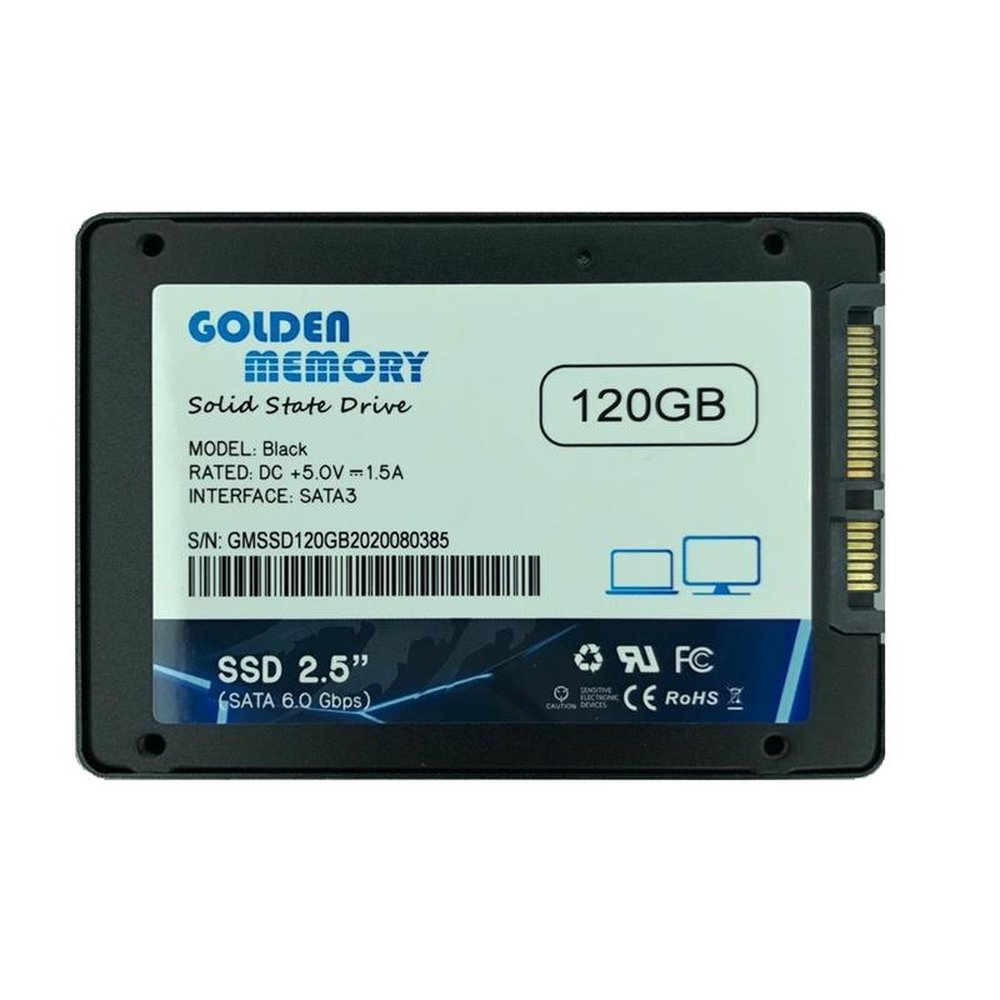 SSD 120GB Golden Memory 2.5¿ Sata 3 500mb/s Leitura e 300mb/s Gravação
