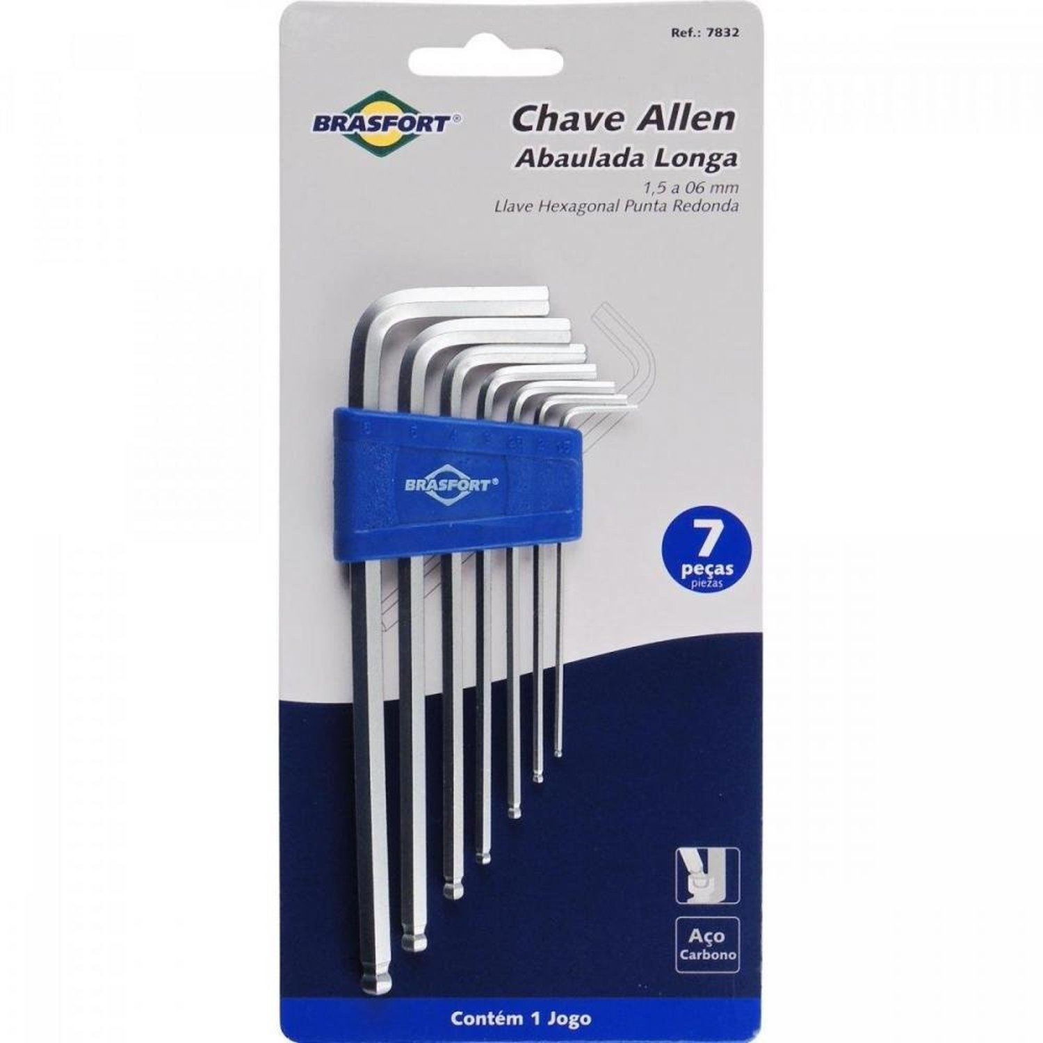 Kit Chaves Hexagonais Abaúla Longa 1.5 á 6mm com 7 peças Brasfort