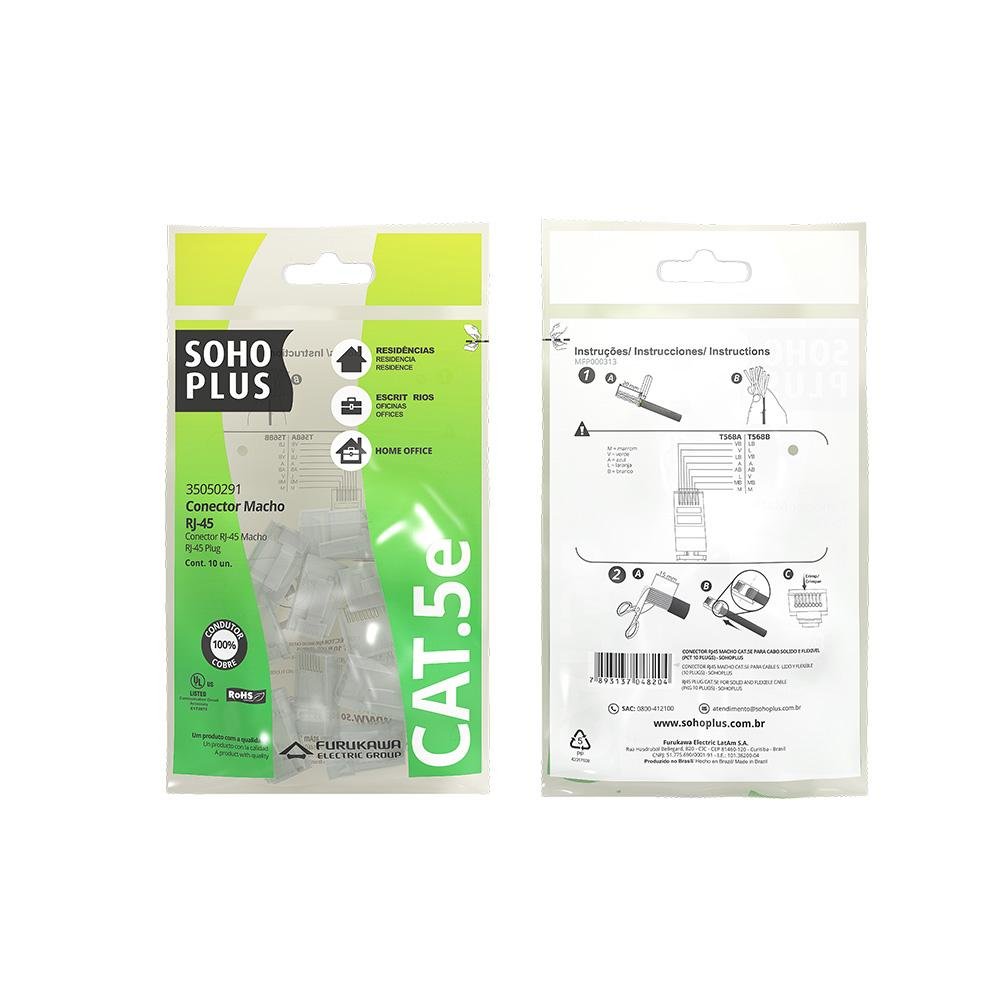 Conector Macho Rj45 Cat.5e Furukawa Sohoplus, Pacote Com 10 Plugs - 35050291