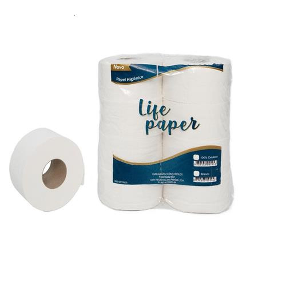 Papel Higiênico Rolão 8 x 300 m FS 100% celulose virgem Life Paper