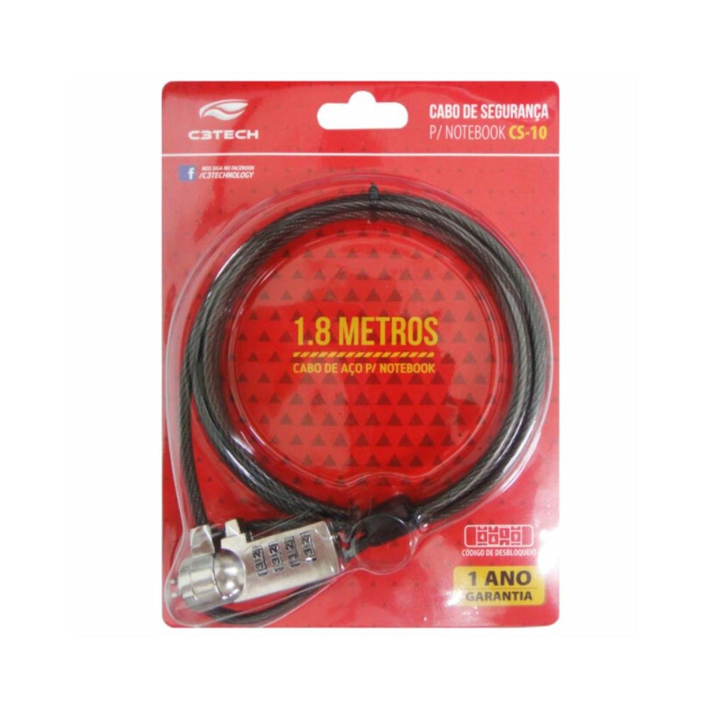 Cabo de Segurança para Notebook com Segredo C3Tech - CS-10