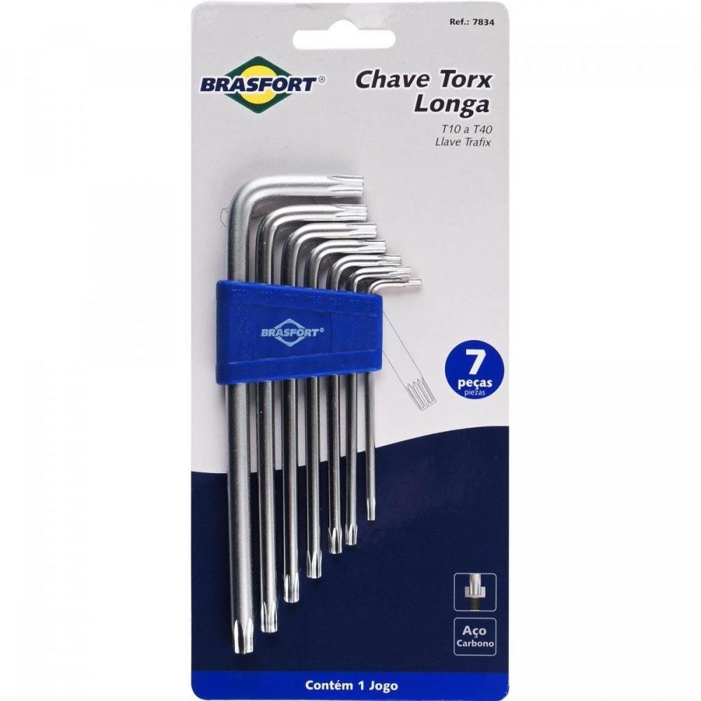 Kit de Chaves Hexalobular Longas Com 7 Peças T10 a T40 Brasfort