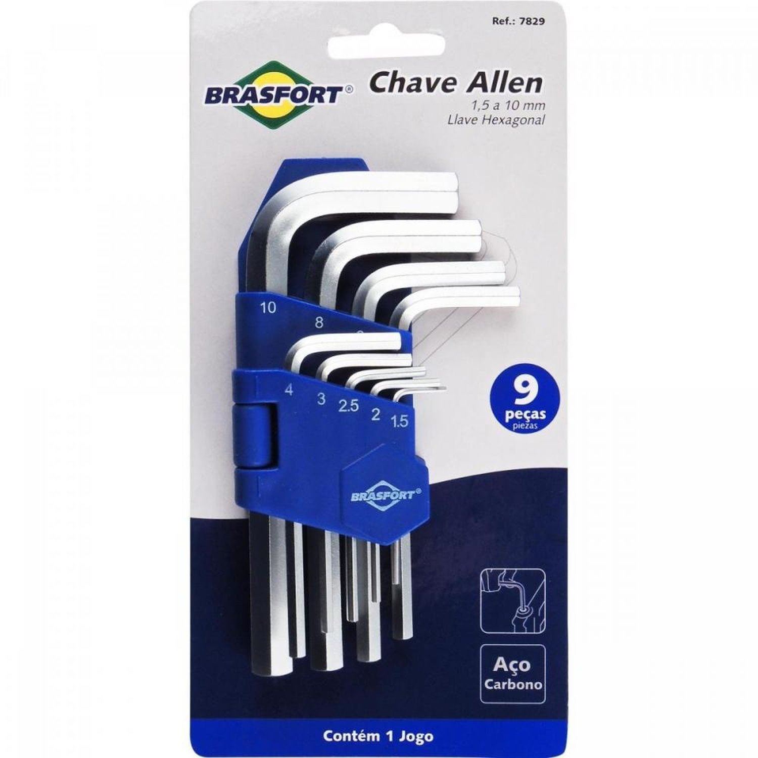 Kit Chaves Hexagonais 1.5 á 10mm Suporte com 9 peças Brasfort