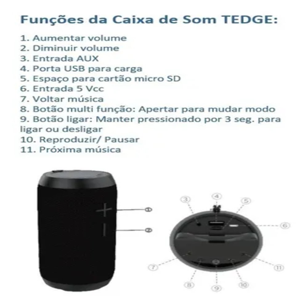 Caixa De Som Portátil TEDGE Bluetooth 10w Resistente Água