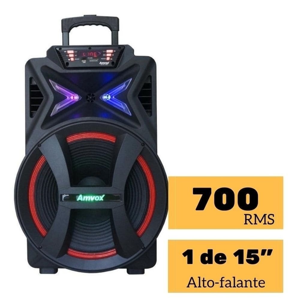 Caixa Amplificada Amvox Led Bluetooth Recarregável USB Auxiliar Bivolt 700W ACA 700 PANCADÃO