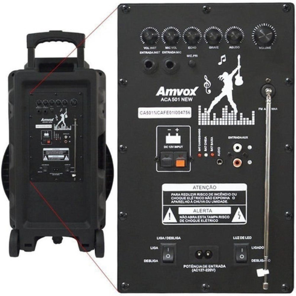 Caixa Amplificada Amvox Led Bluetooth Recarregável USB Auxiliar Bivolt 700W ACA 700 PANCADÃO